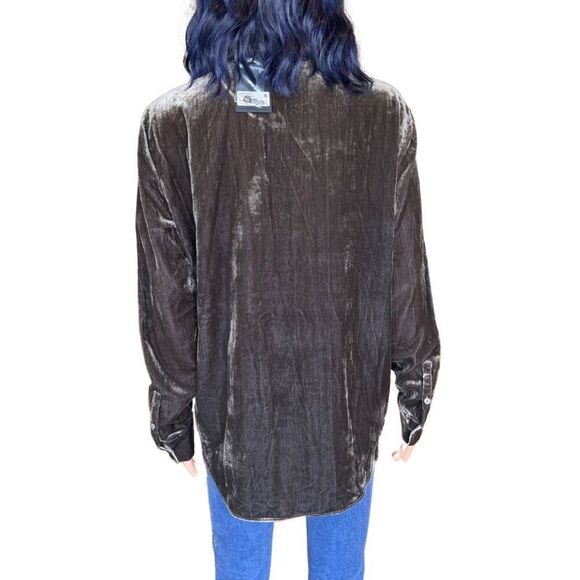 NWT ATM Anthony Thomas Melillo Brown Boyfriend Oversized Velvet Shirt - Picture 7 of 8